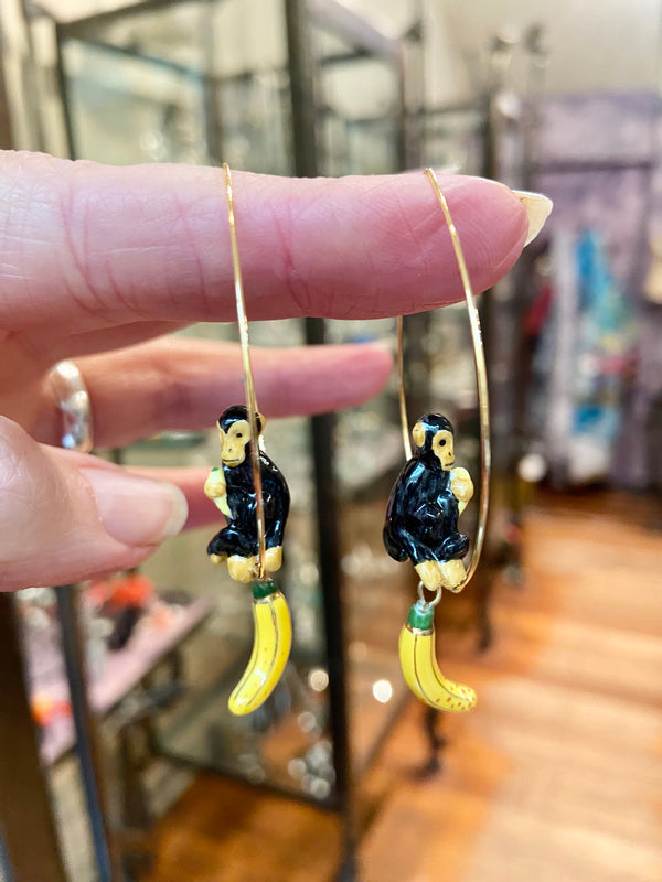 French Porcelain Monkey + Banana Hoops