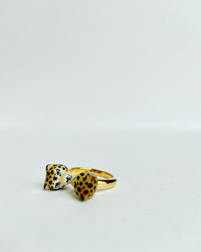 French Porcelain Double Leopard Ring