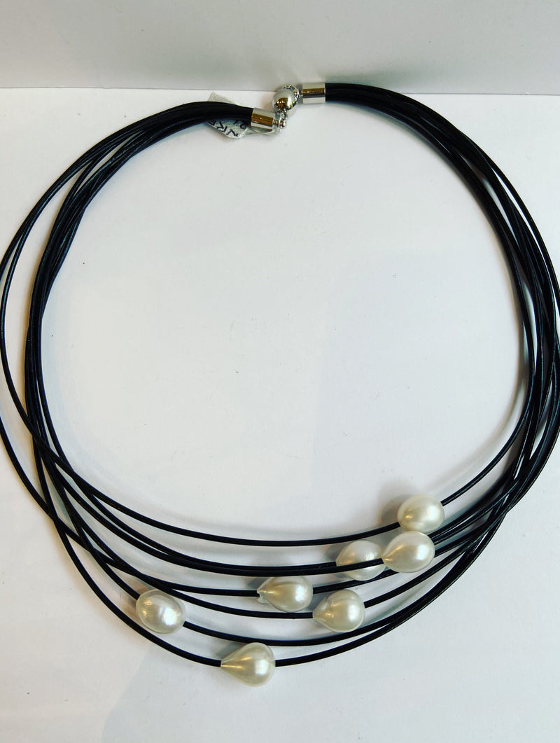 Leather + Pearl Necklace - 4 colours