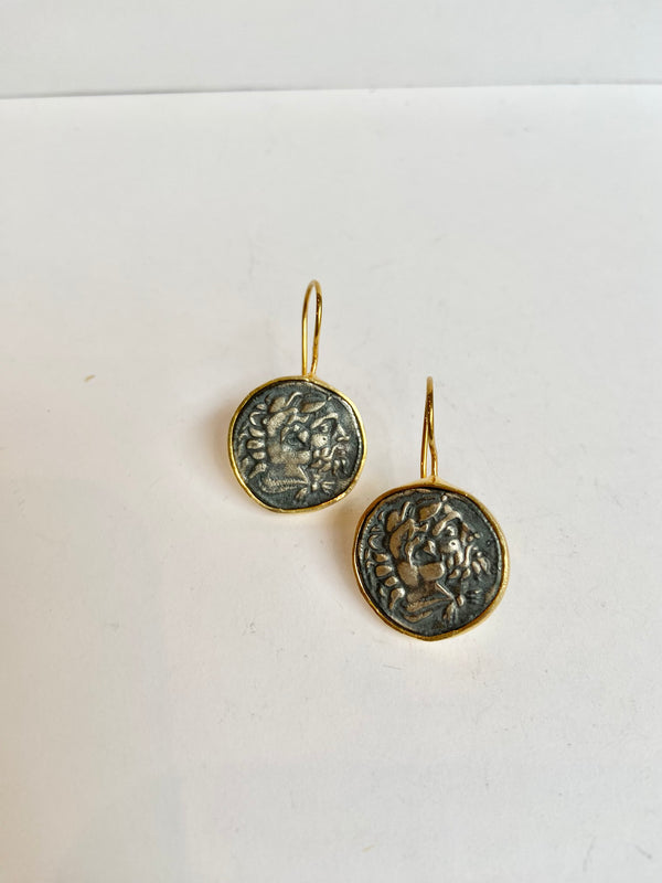 Oxidised Coin Earrings