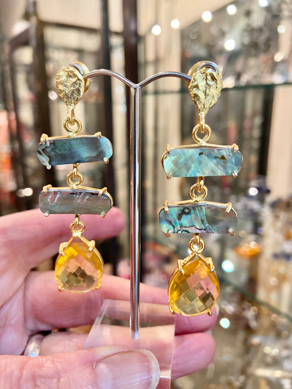 Citrine + Paua Shell Statement Earrings