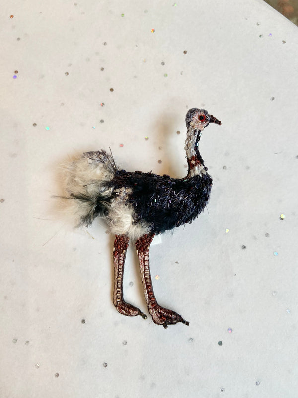 Hand Embroidered Ostrich Brooch