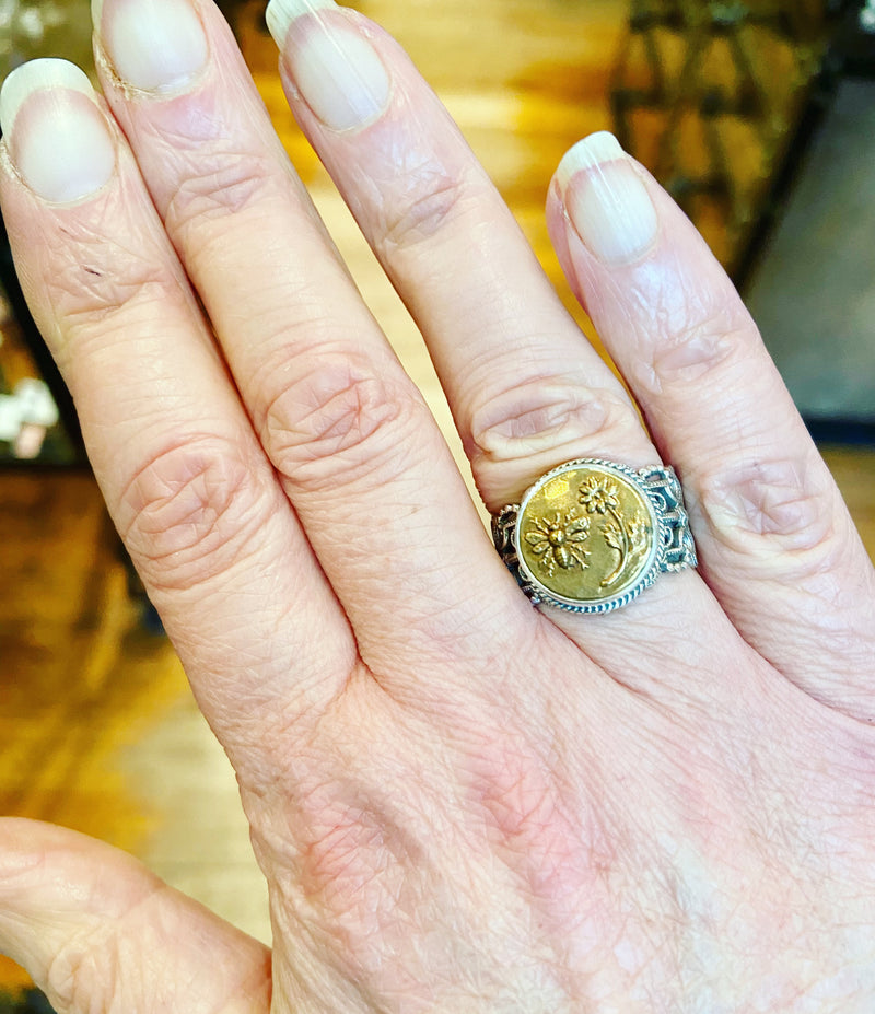 Antique Button Golden Bee Ring