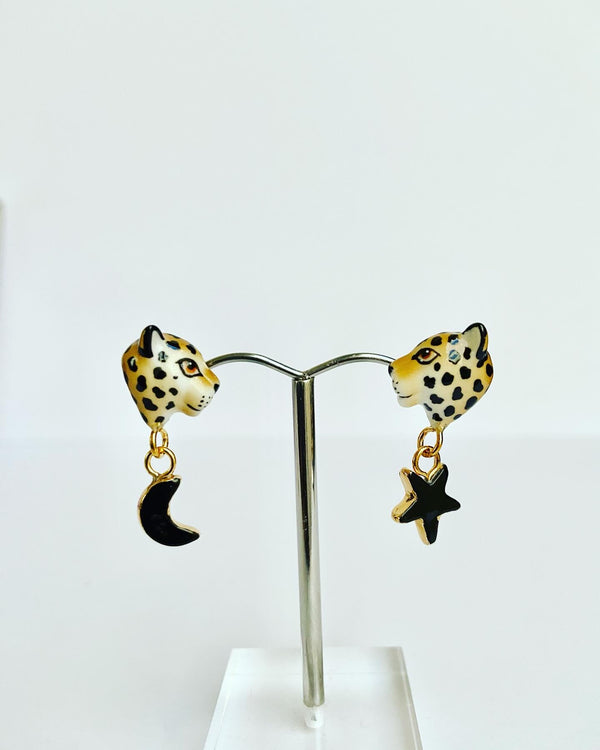 Leopard Star + Moon Stud Earrings
