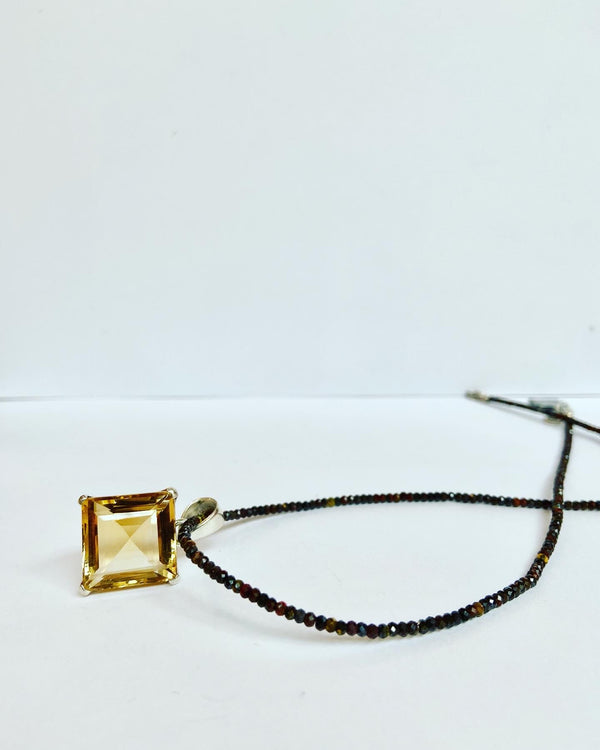 Citrine Gemstone Square Pendant - Tiger Iron Beads Sold Separately