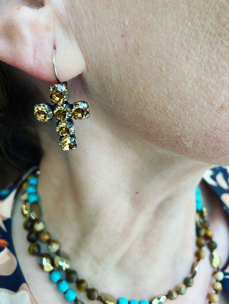 Crystal Cross Earrings