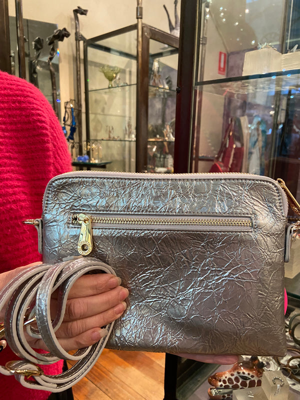 Bowery Metallic Silver Crossover Bag