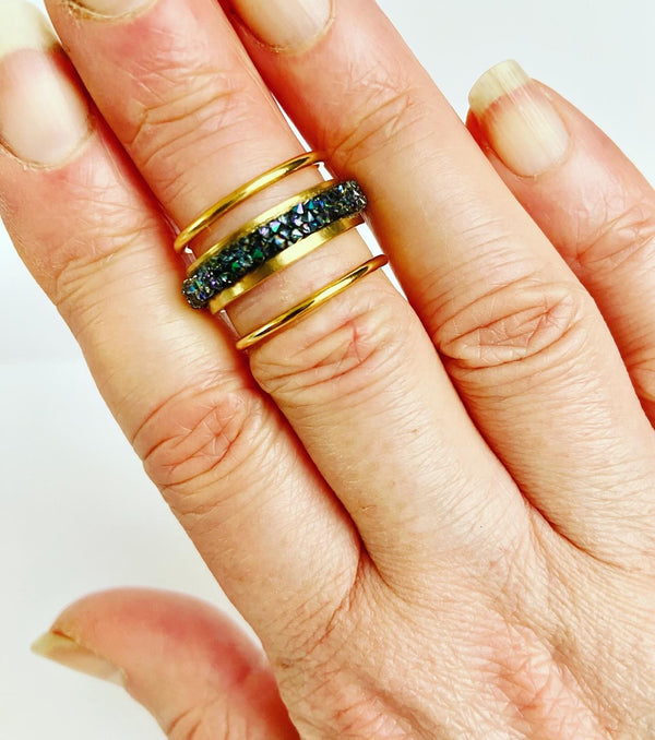 Crystal Multi Linear Ring -Gold