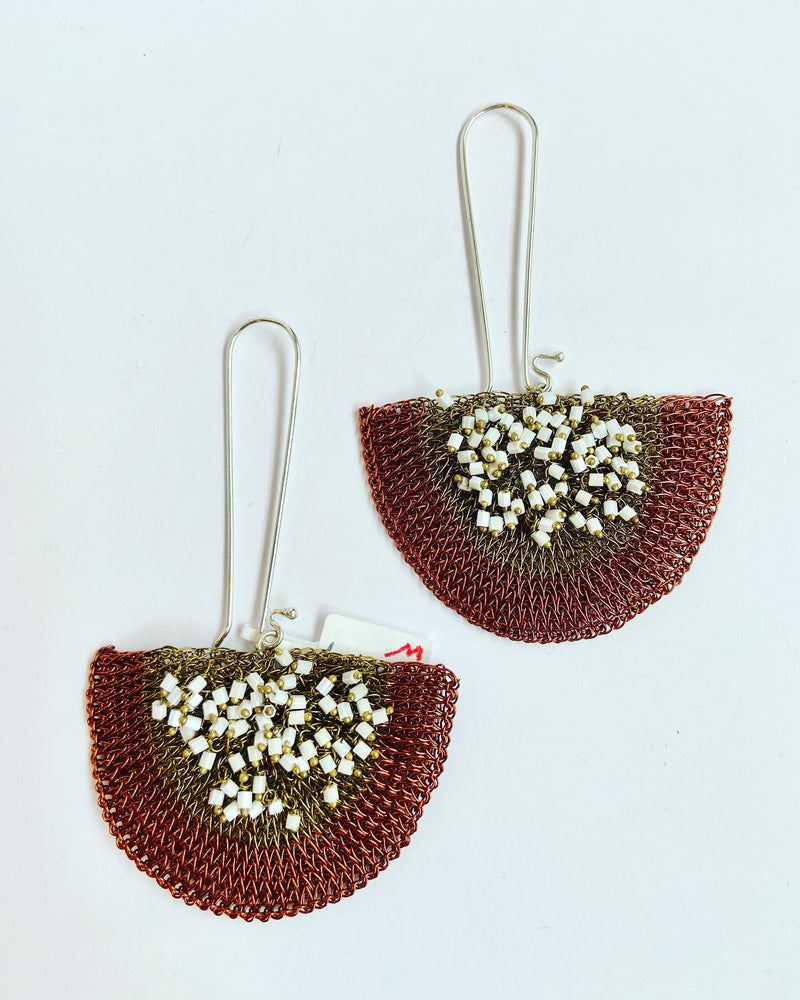 Mesh Semi Circle Earrings With Crystal Accent -2 Colours