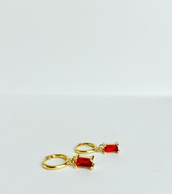 Ruby Red Crystal Hoop Earrings