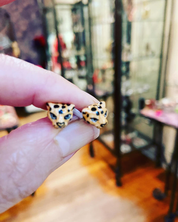 French Porcelain Mini Leopard Studs