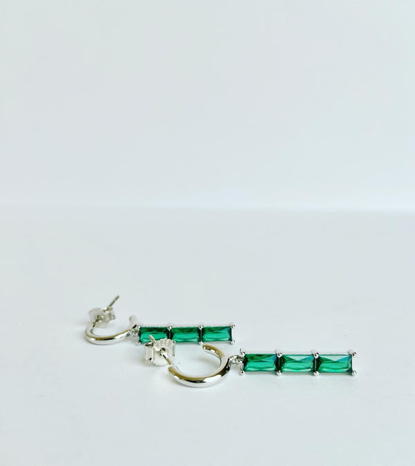 Emerald Triple Drop Crystal Earrings- silver or gold
