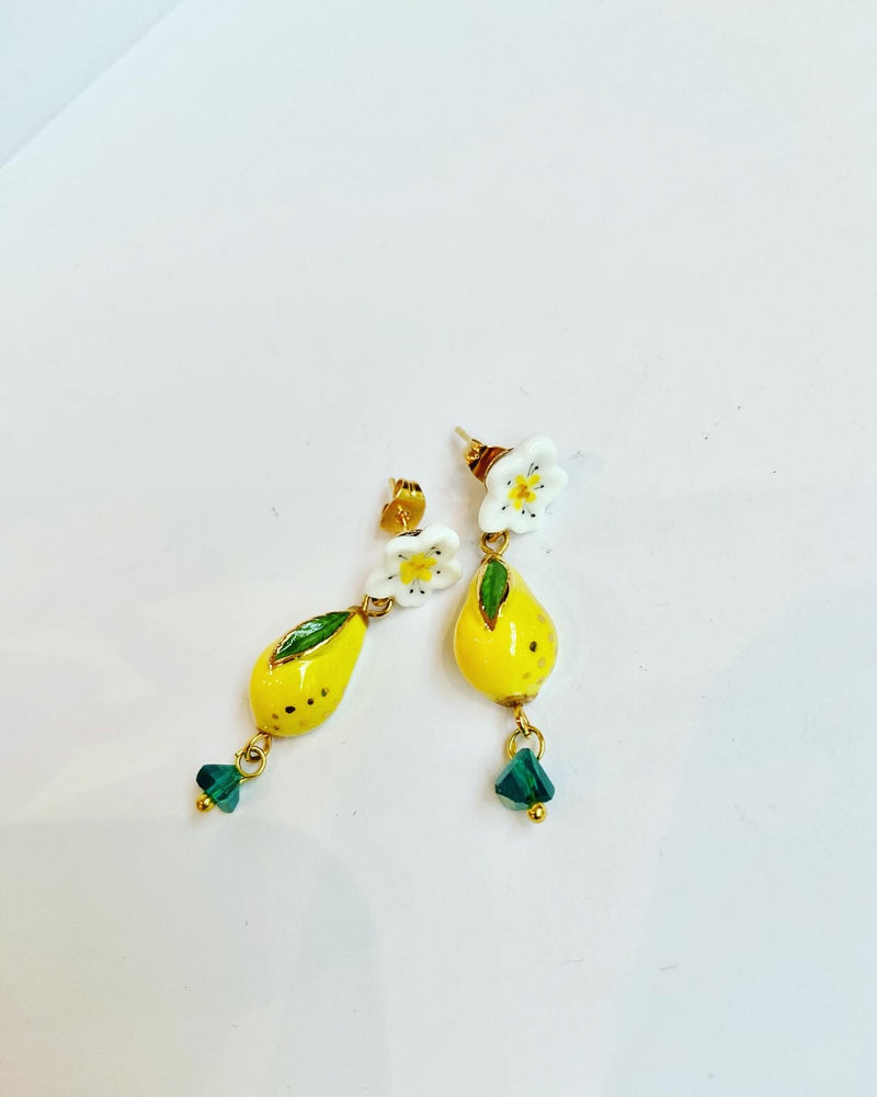 French Porcelain Pear + Flower Earrings