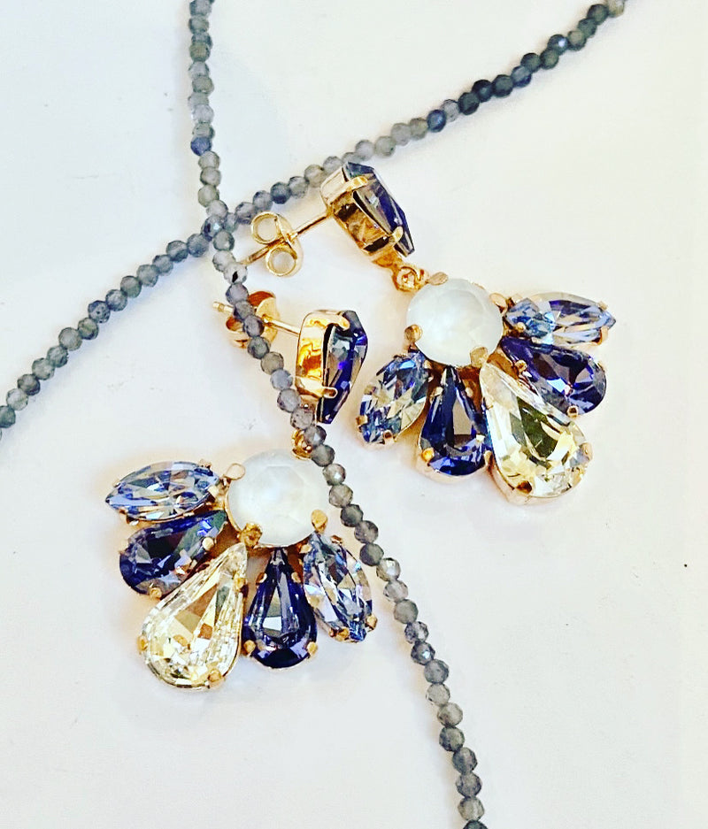 Art Deco Blue Fan Earrings