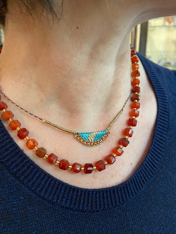 Carnelian Cube Gemstone Necklace