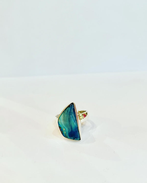 Blue Boulder Opal Ring