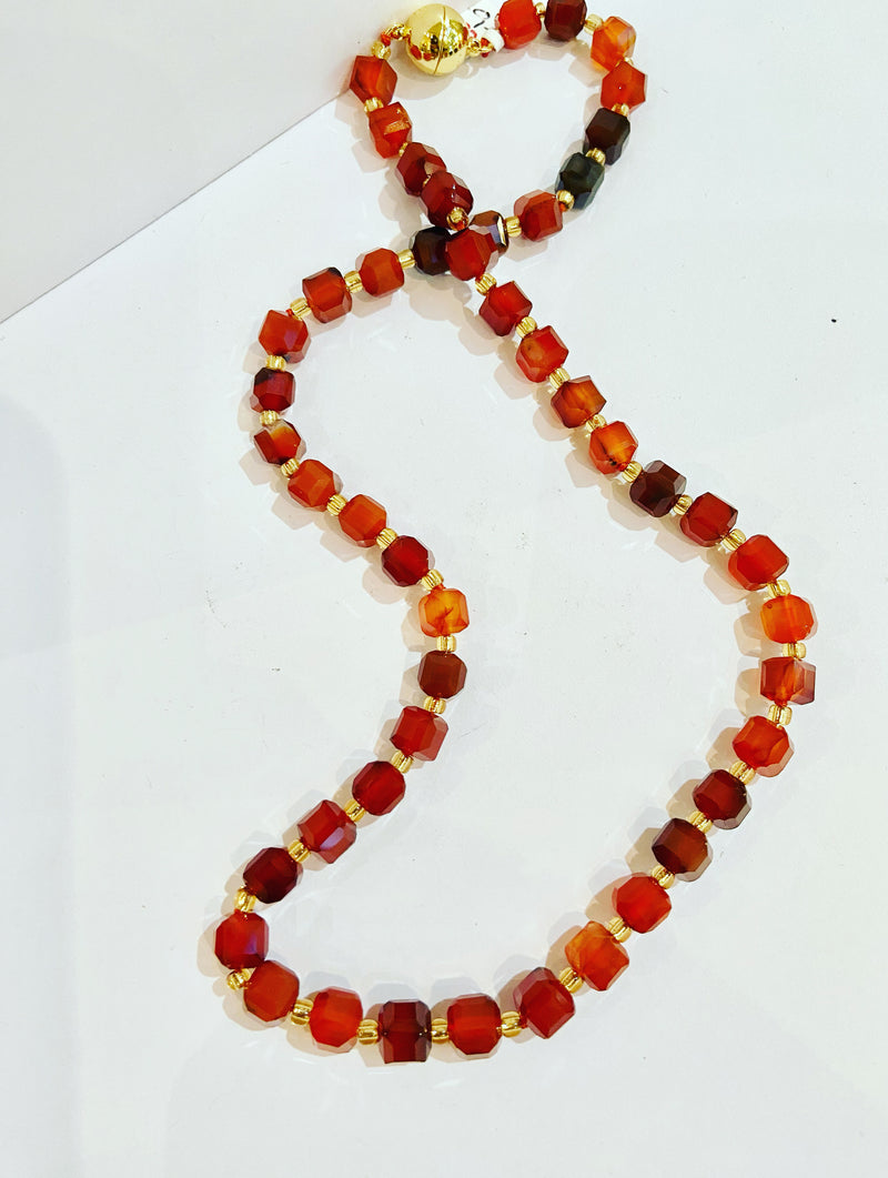 Carnelian Cube Gemstone Necklace
