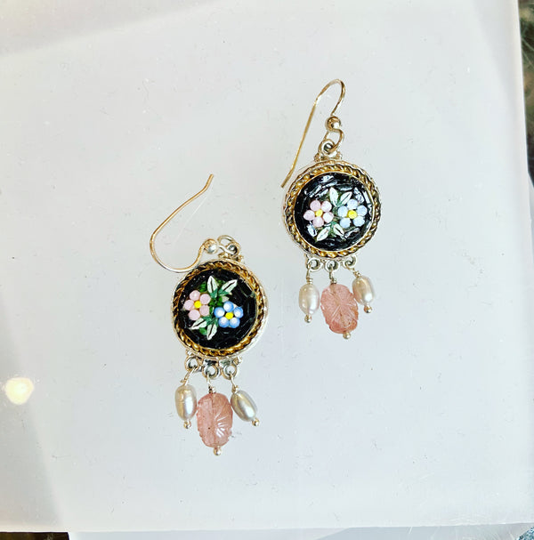 Antique Buttons Edwardian Flower Earrings