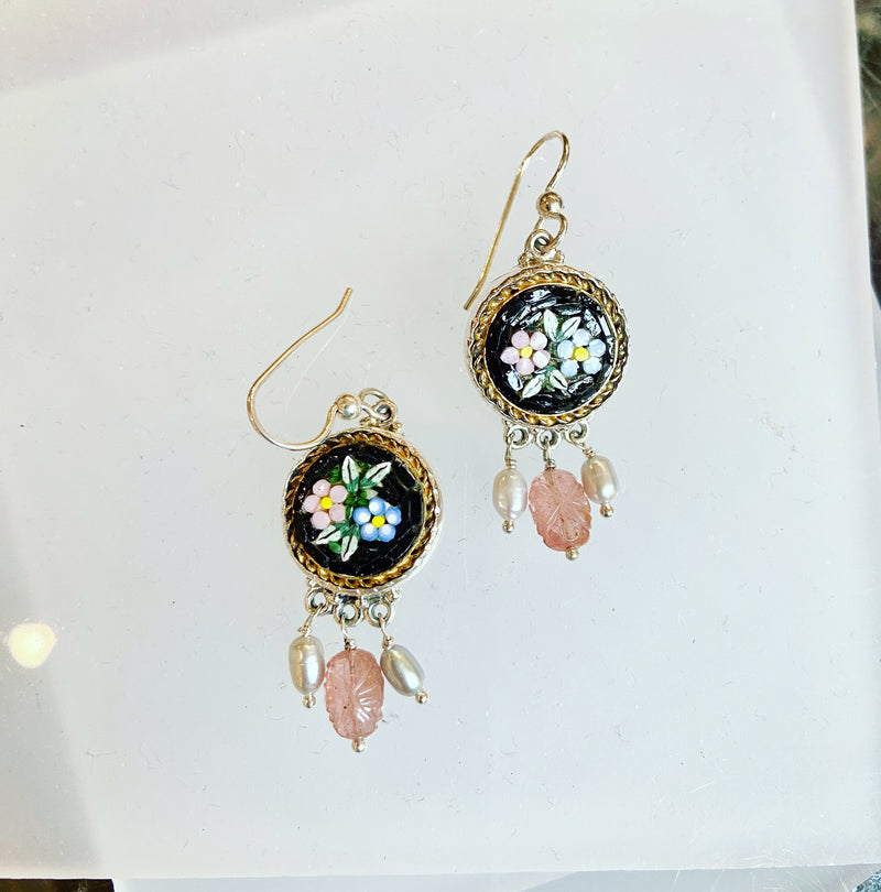 Antique Buttons Edwardian Flower Earrings