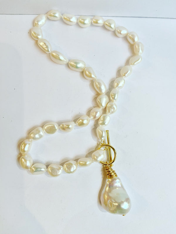 Fob Pearl Necklace - silver or gold