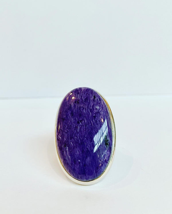 Large Oval Charoite Gemstone Ring