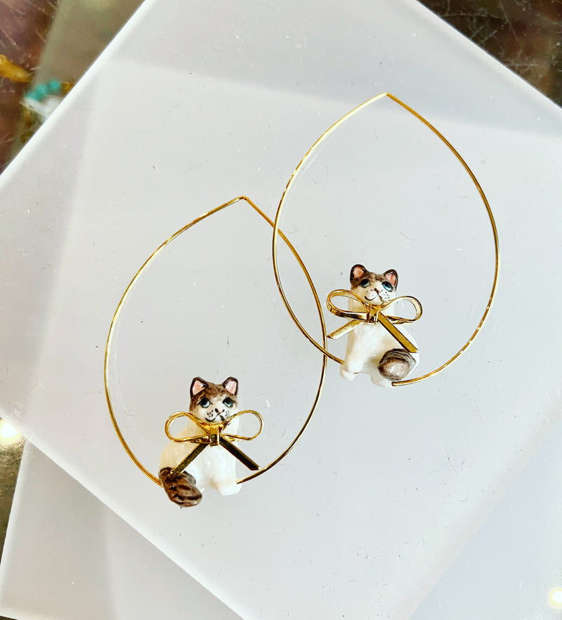 Pussy Cat + Bow Hoops