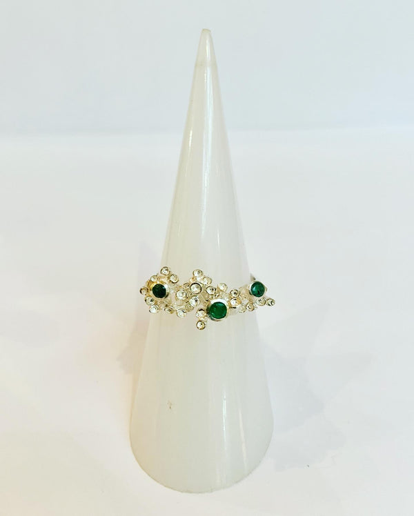 Emerald Floral Silver Ring
