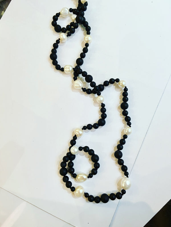 Long Onyx + Pearl Classic Necklace