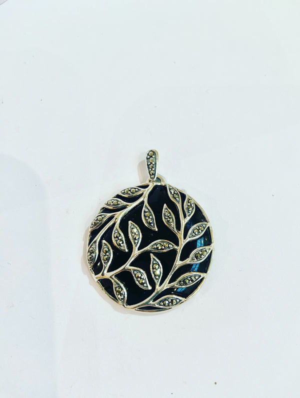 Marcasite + Onyx Round Pendant