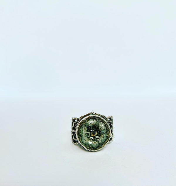 Antique Button + French Glass Ring