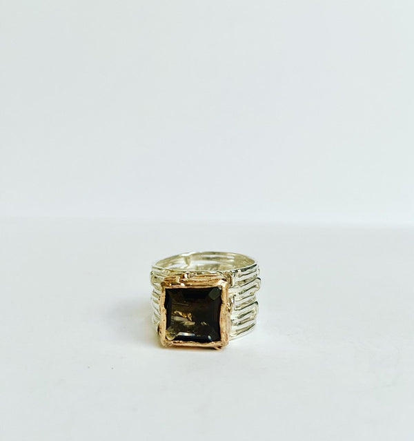 Smokey Quartz Square Linear Ring