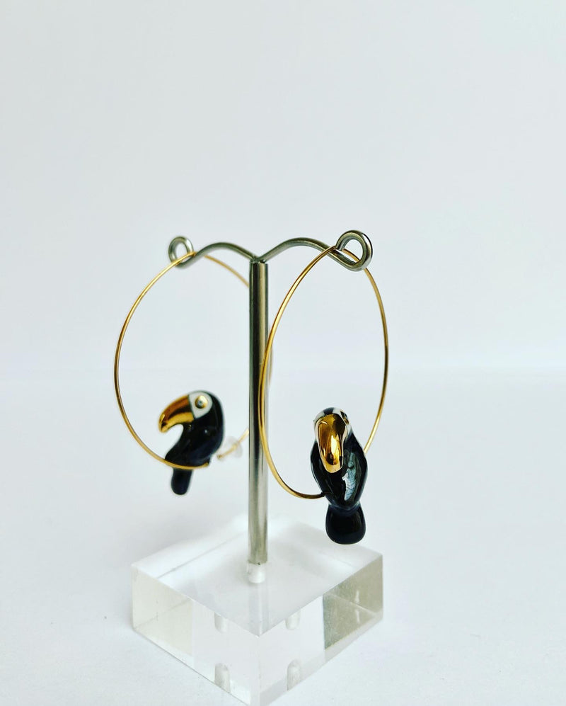 French Porcelain Toucan Hoops