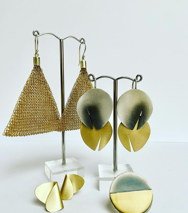 Two Tone Matt Double Drop Earrings