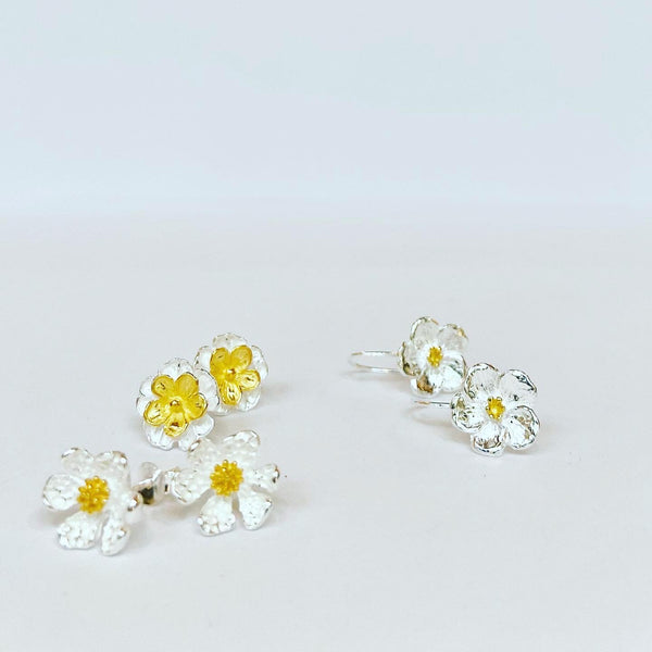 Matt Flower Two Tone Hook Earrings