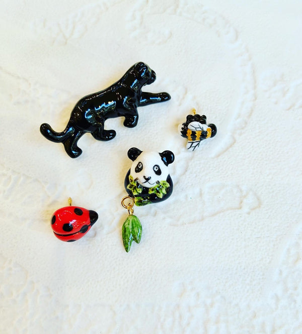 French Porcelain Ladybug Brooch