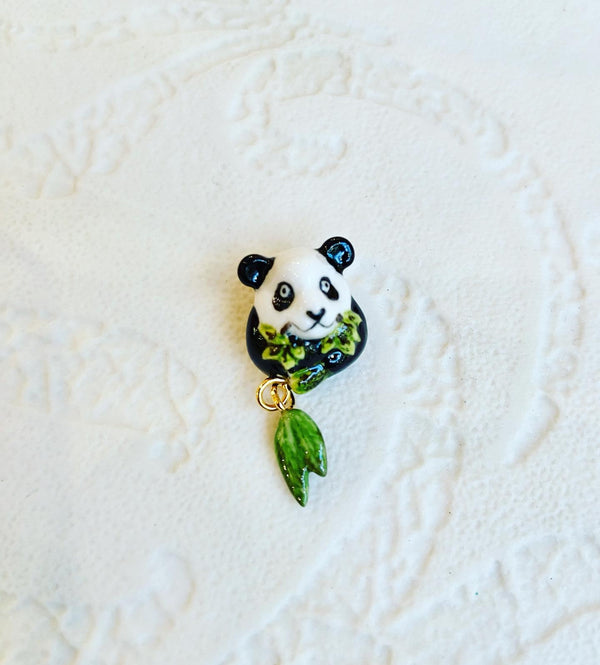 French Porcelain Panda Brooch