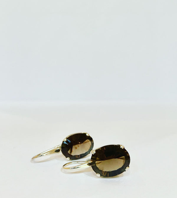 Smokey Quartz Oval Gemstone Earrings