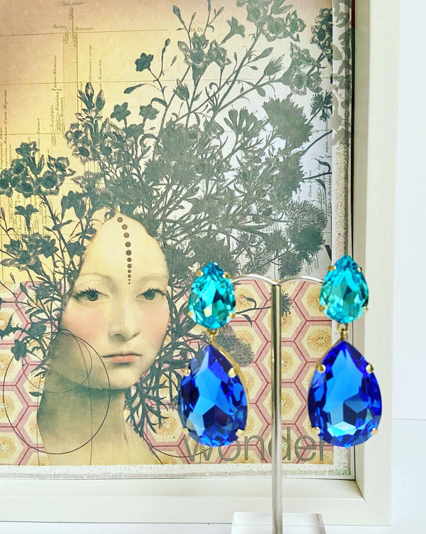 Bohemian Teardrop Earrings- Acqua + Midnight Sapphire