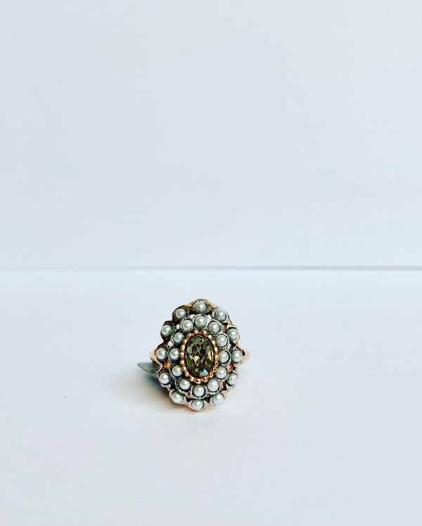 Etruscan Smokey Crystal + Pearl Ring