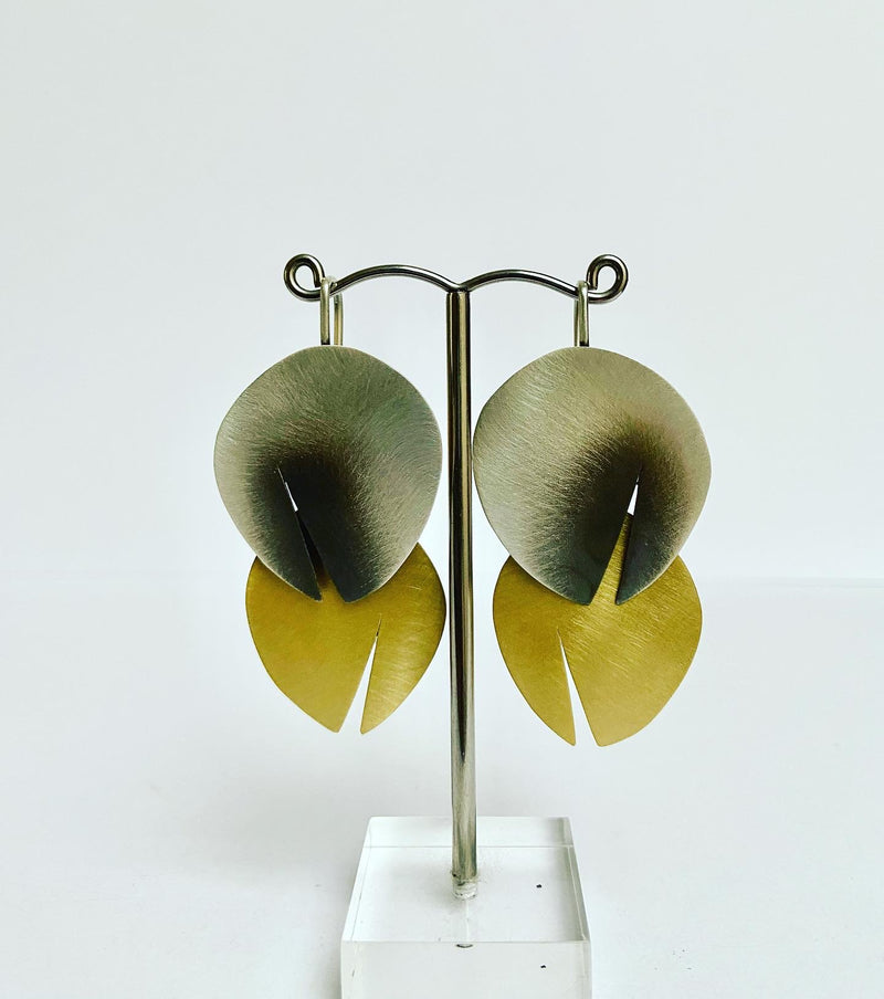 Two Tone Matt Double Drop Earrings