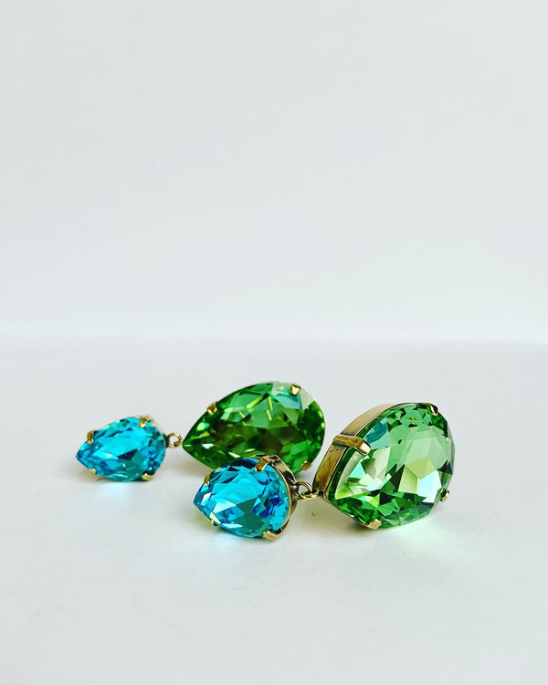 Bohemian Teardrop Crystal Earrings-Acqua + Peridot