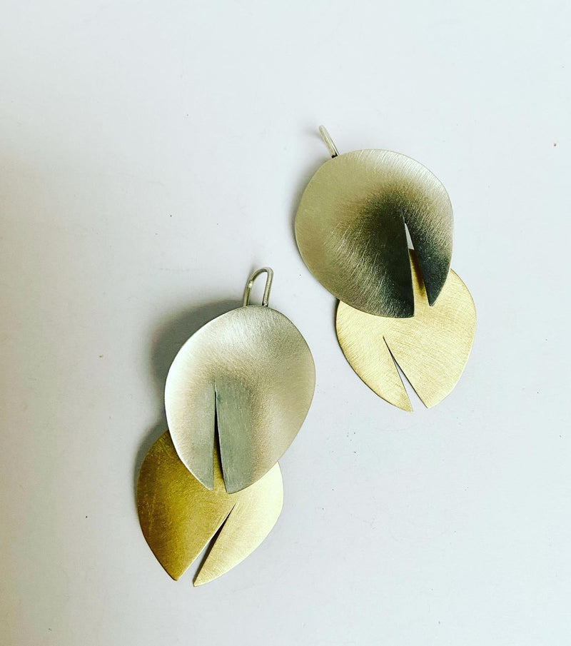 Two Tone Matt Double Drop Earrings