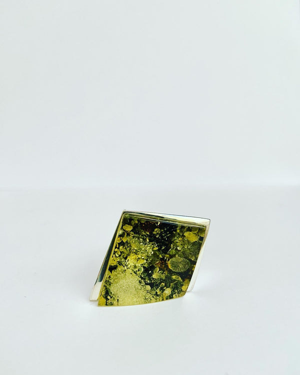 Green Amber Diamond Design Ring