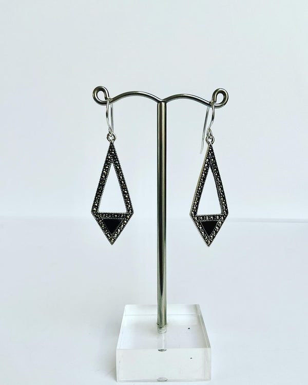 Marcasite Onyx Triangle Earrings