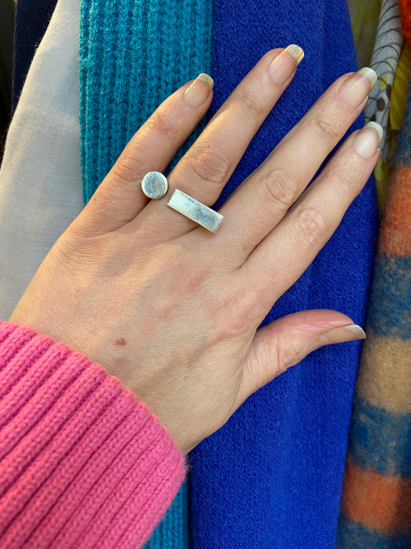 Sterling silver dot + bar ring