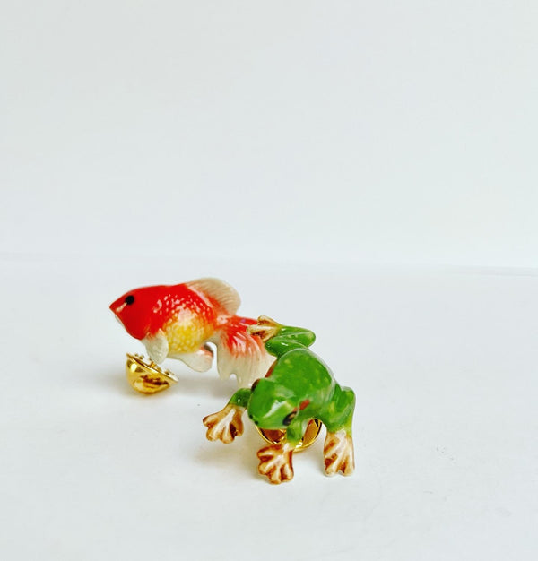 French Porcelain Goldfish Pin