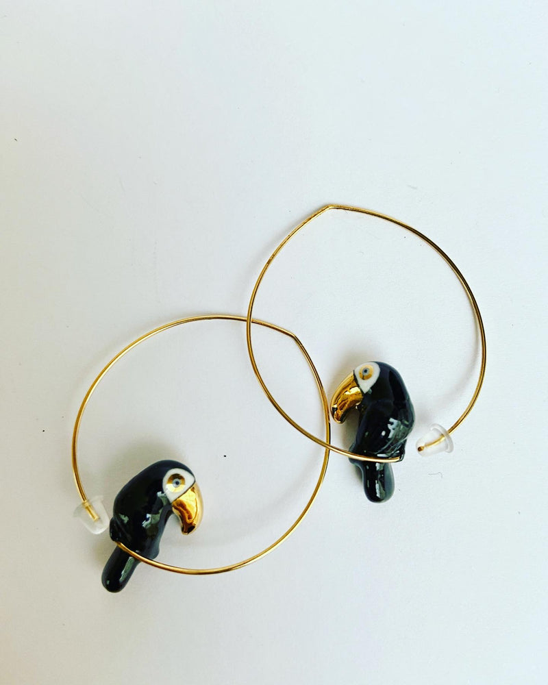 French Porcelain Toucan Hoops