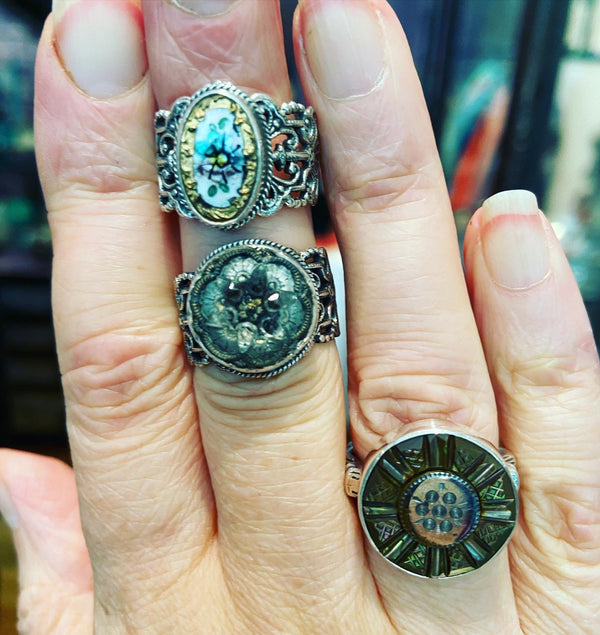 Antique Button + French Glass Ring