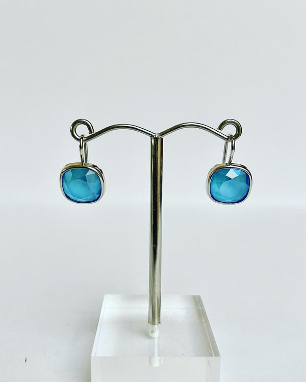 Sky Blue Square Crystal Earrings