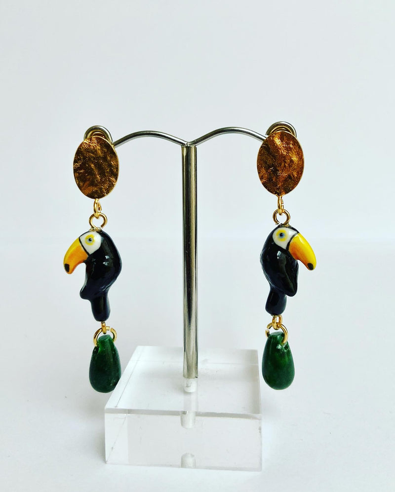 French Porcelain Toucan Droplet Earrings